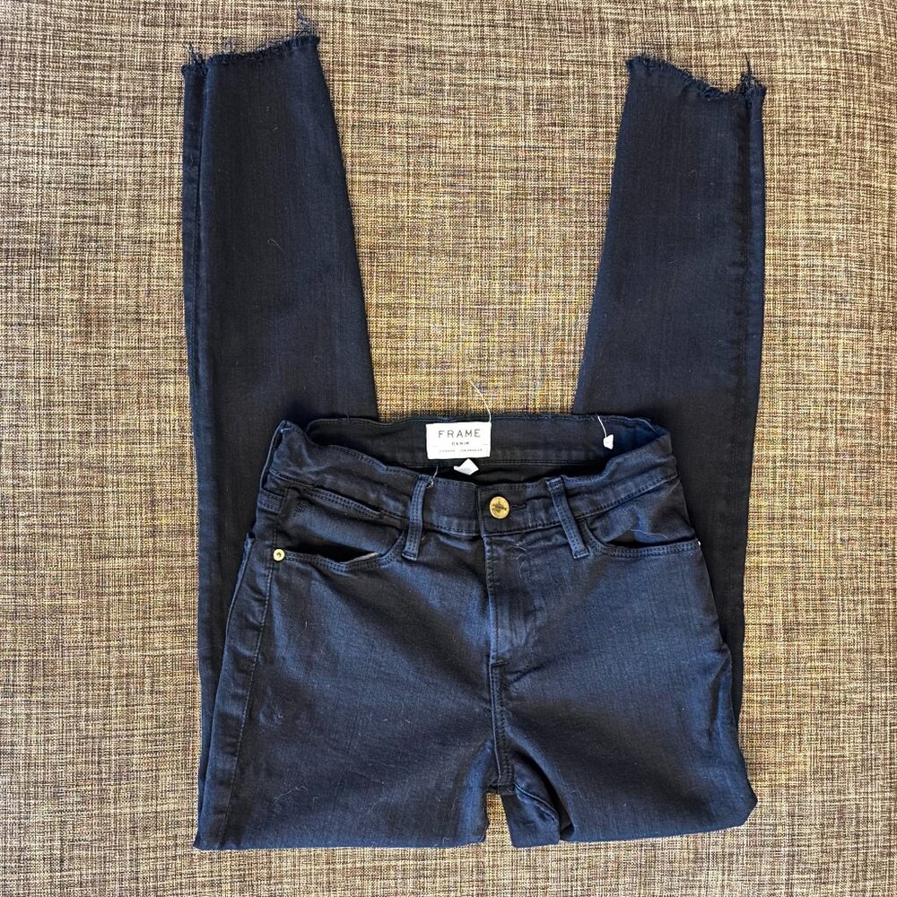 FRAME Denim Skinny Jeans, Size 26, Raw Hem, Dark Blue